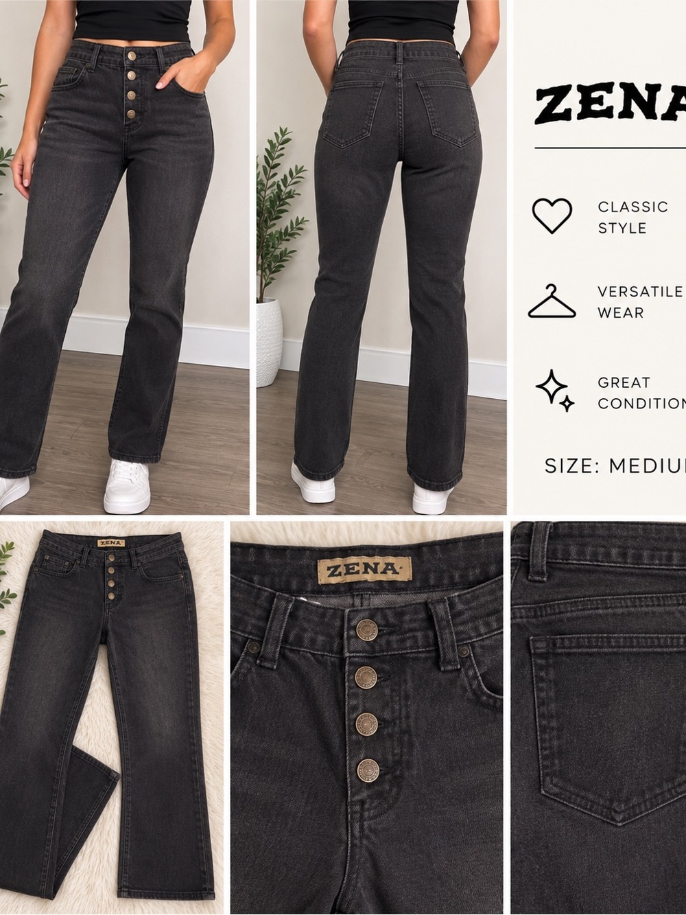 Zena Straight-Leg Jeans in Washed Black